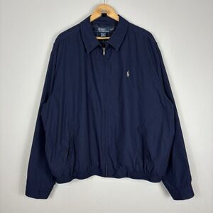 Vintage Polo Ralph Lauren Harrington Bomber Jacket Navy Blue XXL 2XL Plaid Lined